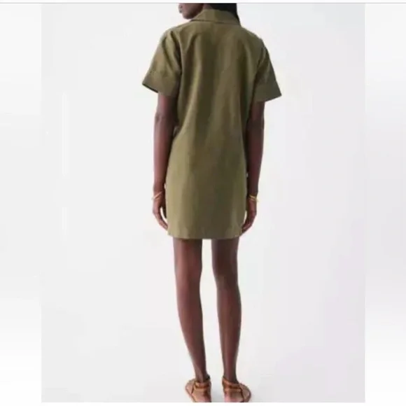 Faherty Linen Blend Palos Verdes Shirt Dress Olive Green Utility Coastal SZ L - Picture 4 of 16